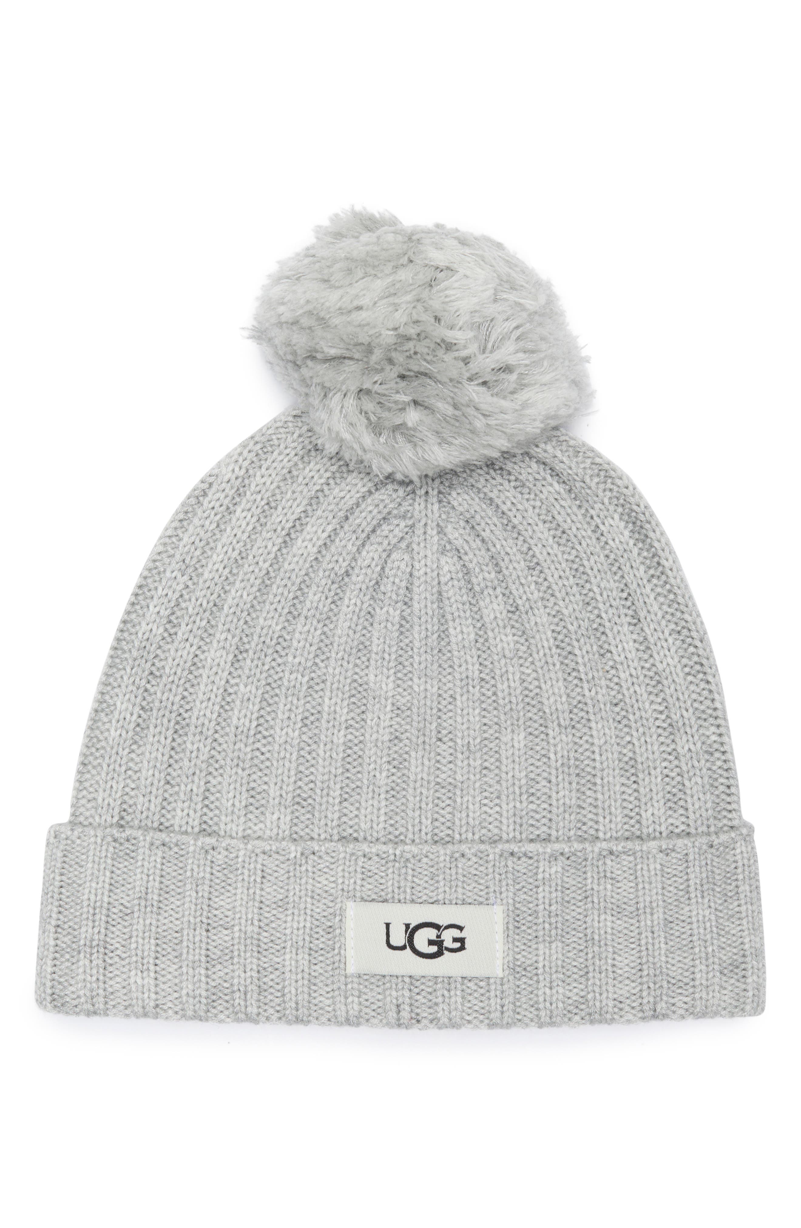 UGG® Kids' Ribbed Wool Blend Pompom Beanie