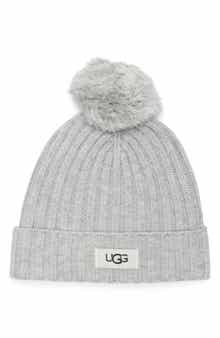 UGG® Kids' Ribbed Wool Blend Pompom Beanie