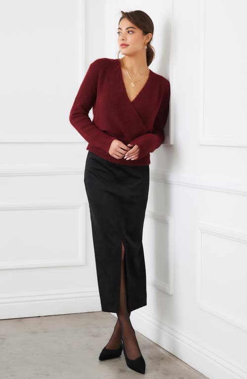Karen Kane Wrap Sweater In Burgundy