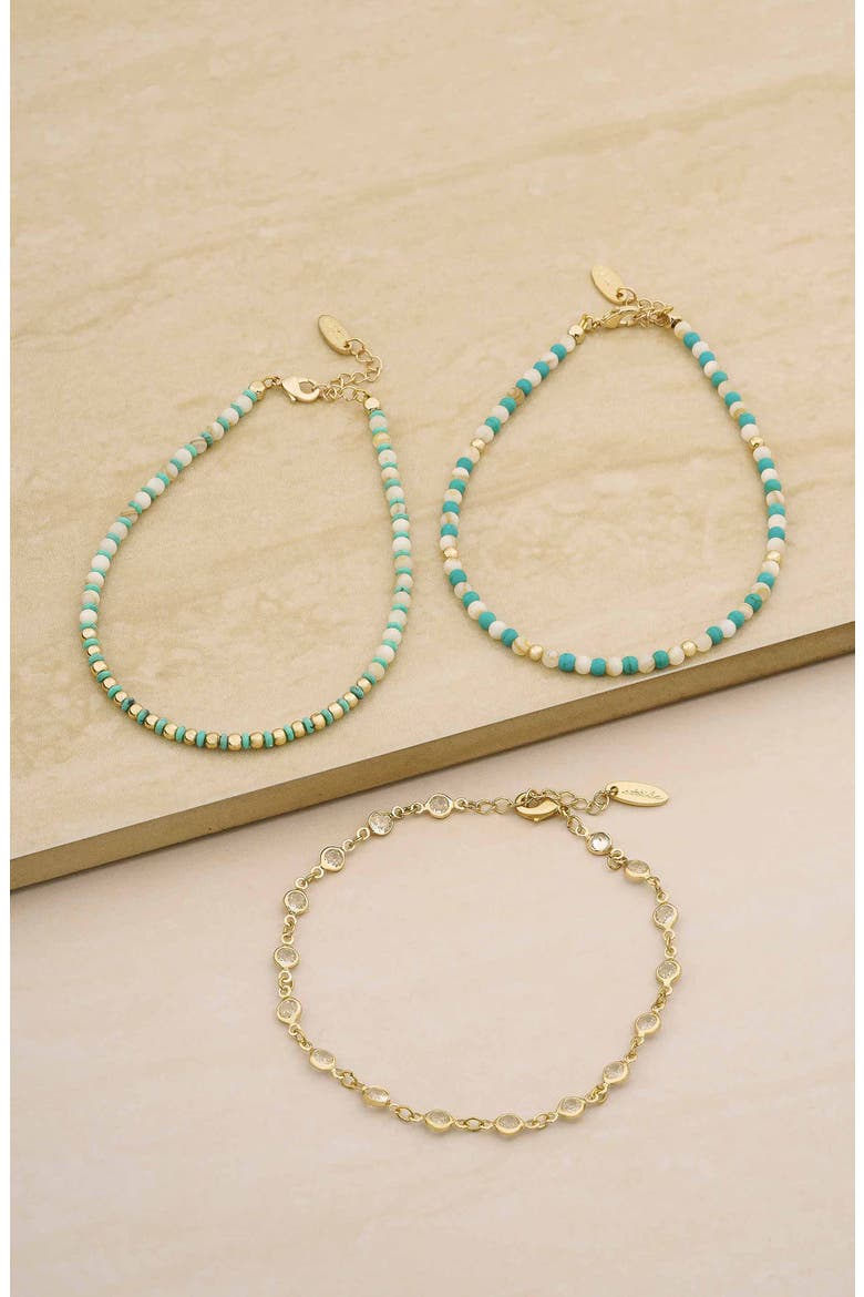 Set of 3 Anklets, Alternate, color, GOLD