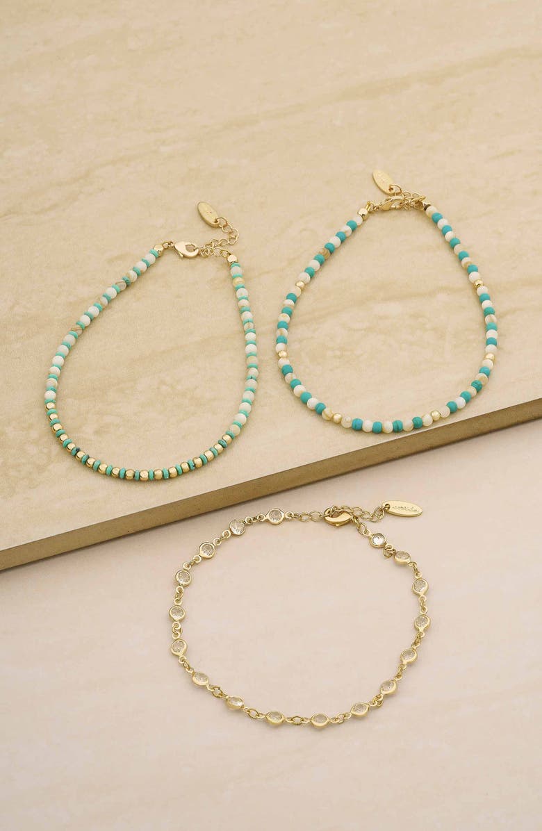 Ettika Set of 3 Anklets, Alternate, color, Gold
