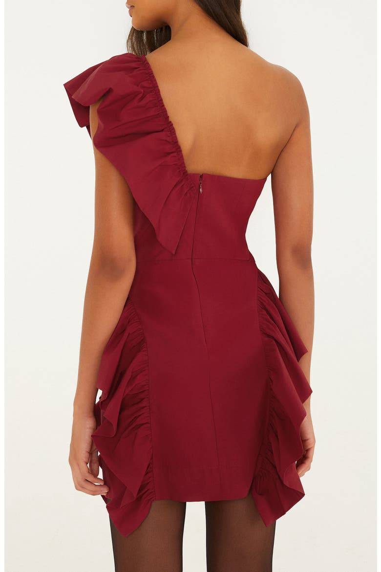 Ruffled One-Shoulder Minidress, Alternate, color, DARK RED