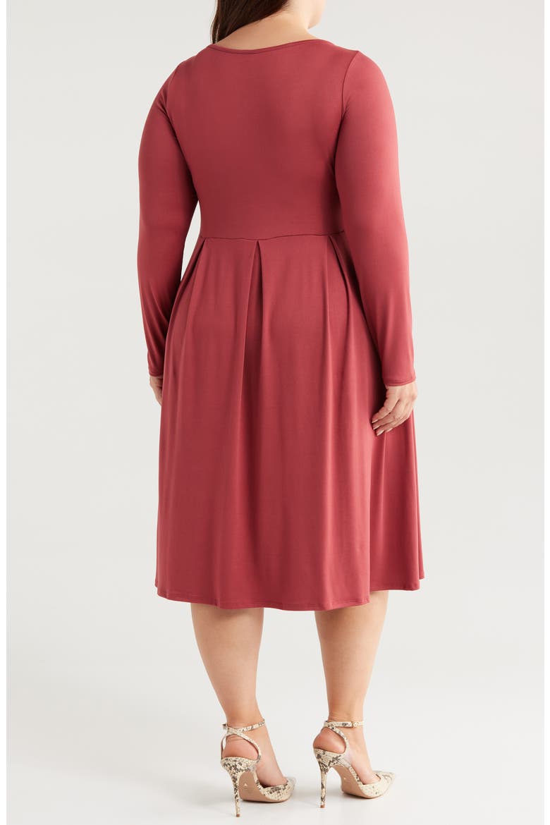 Fit & Flare Long Sleeve Jersey Midi Dress, Alternate, color, BRICK