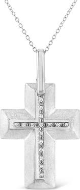 Haus of Brilliance .925 Sterling Silver Prong-Set Diamond Accent Bold Cross Pendant Necklace