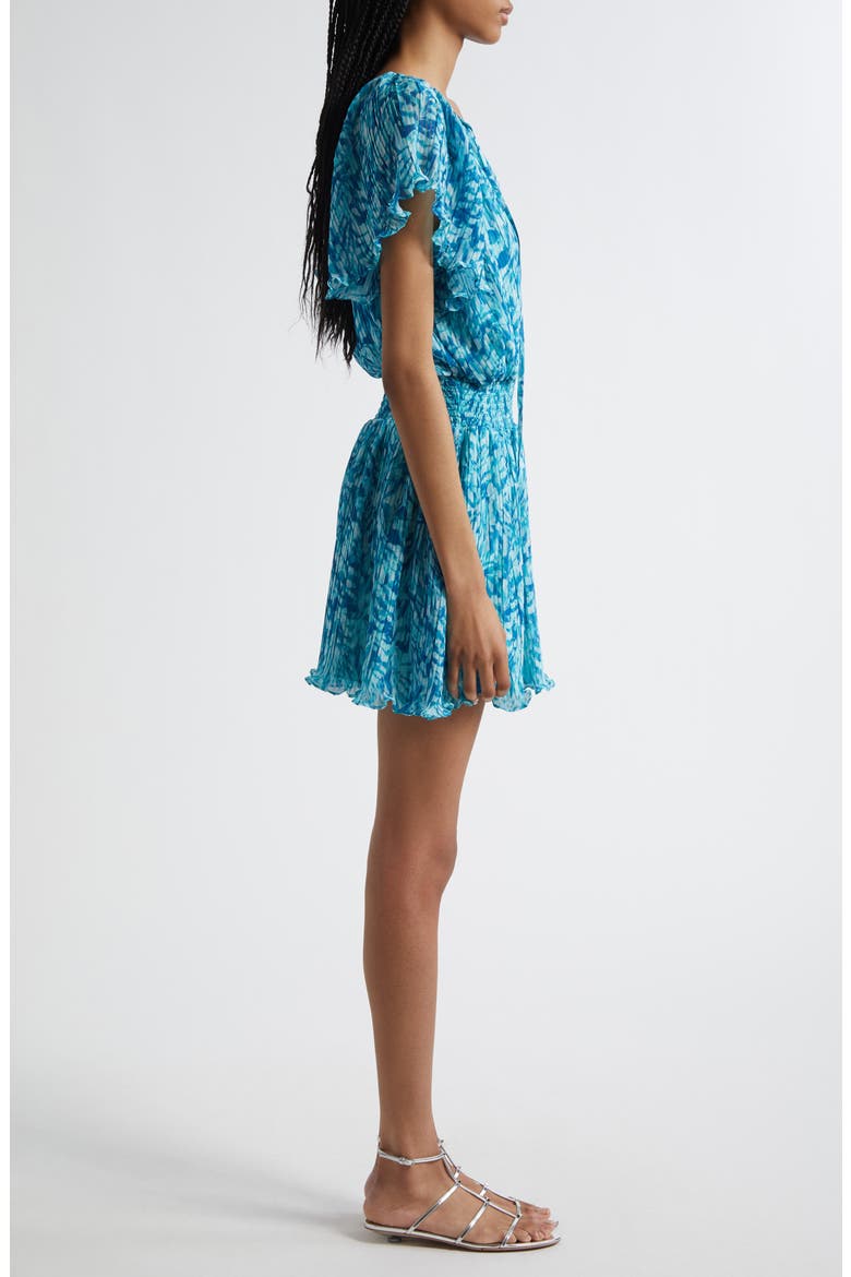 Felicia Plissé Flutter Sleeve Minidress, Alternate, color, BEACH BLUE TULUM
