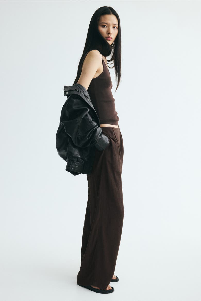 Crinkled Viscose-blend Pants, Alternate, color, Dark brown