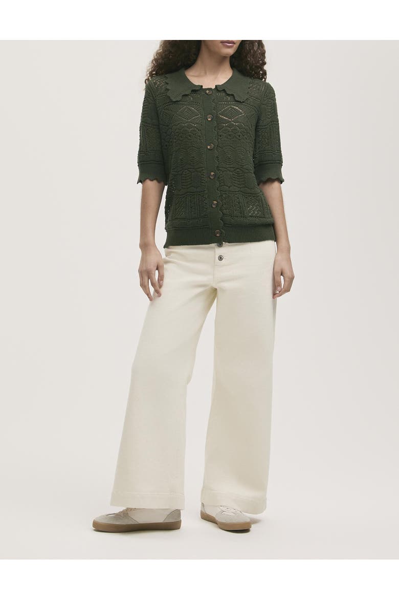 Marlowe Short Sleeve Crochet Cardigan, Alternate, color, Khaki