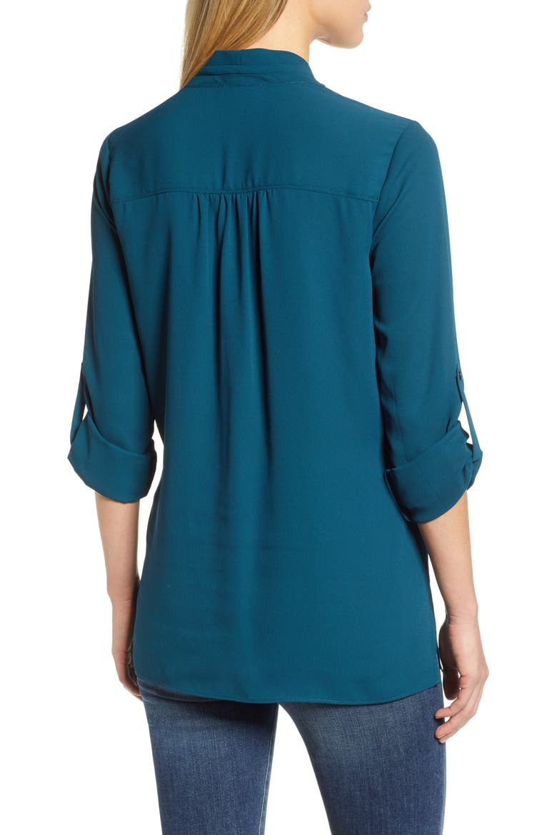 Side Drape Blouse, Alternate, color, TEAL