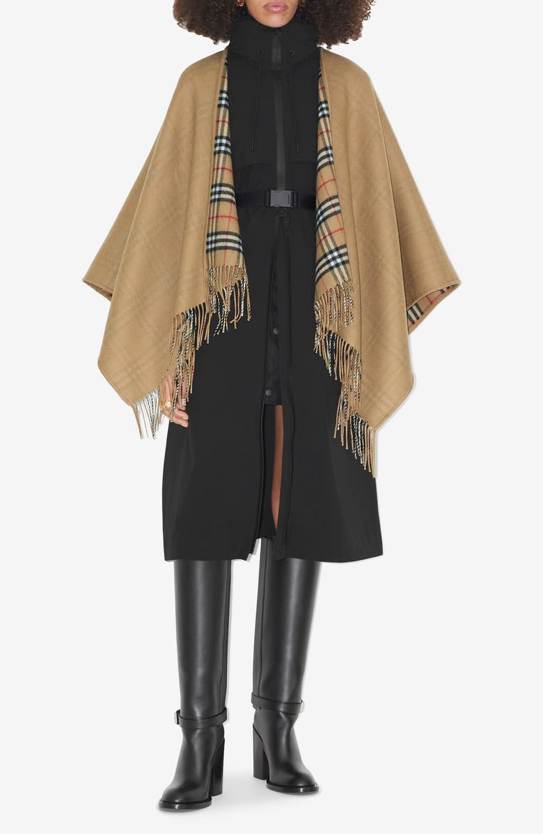 Burberry Vintage Check Wool Cape, Main, color, Archive Beige