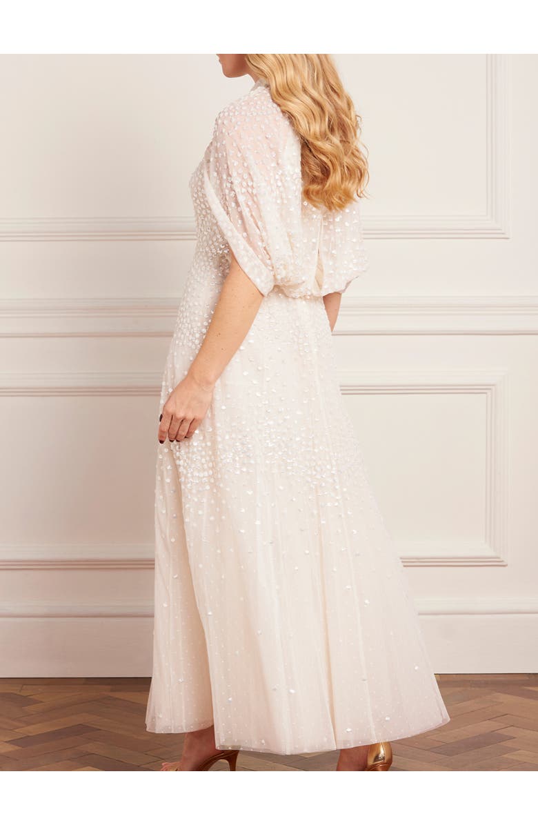 Needle & Thread Scallop Sequin Cape Ankle Gown, Alternate, color, Cream