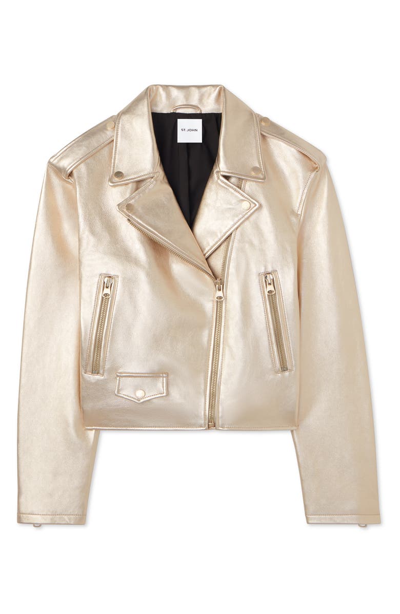 St. John Collection Metallic Leather Biker Jacket, Alternate, color,