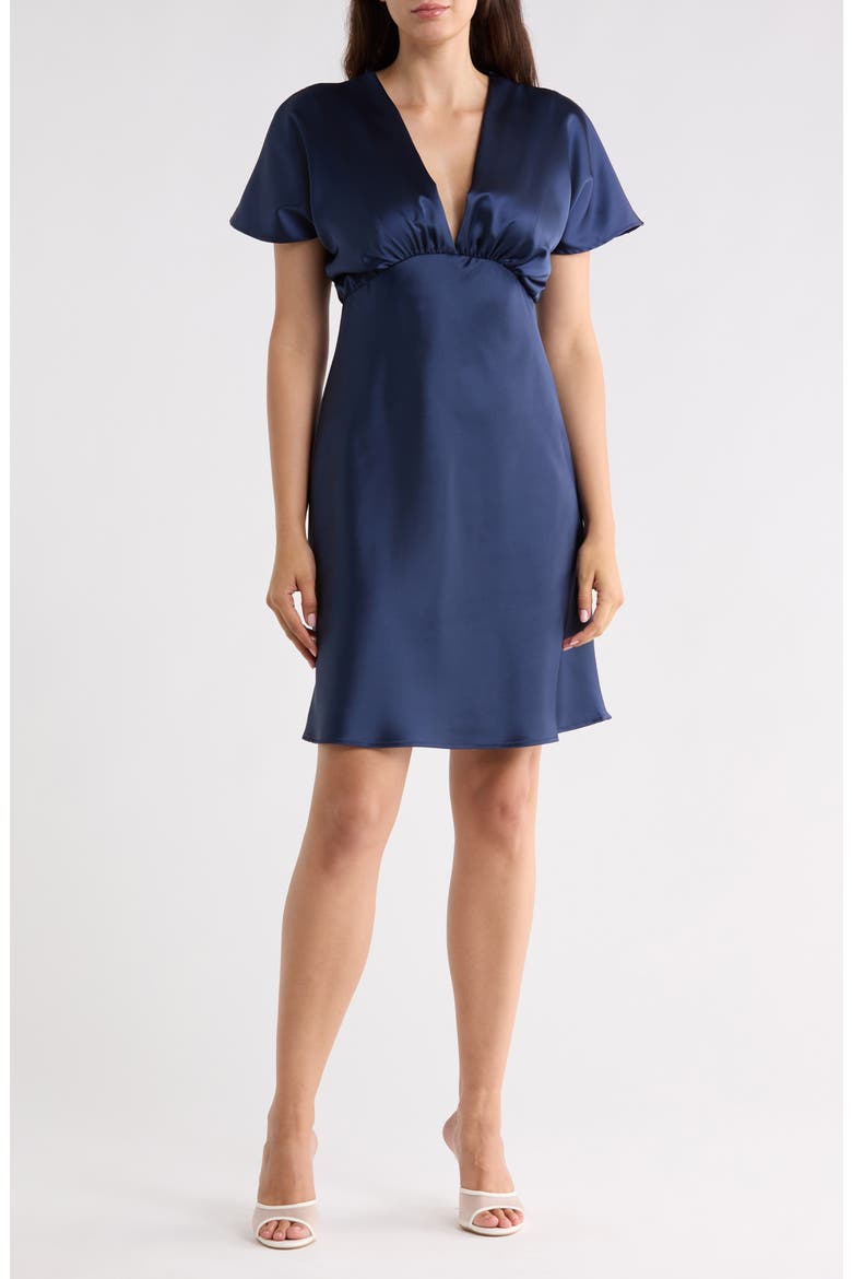 Deep V-Neck Satin Dress, Main, color, NAVY