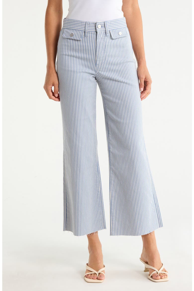 Anessa High Waist Button Pocket Raw Hem Ankle Flare Jeans, Main, color, BLUE BREEZE STRIPE