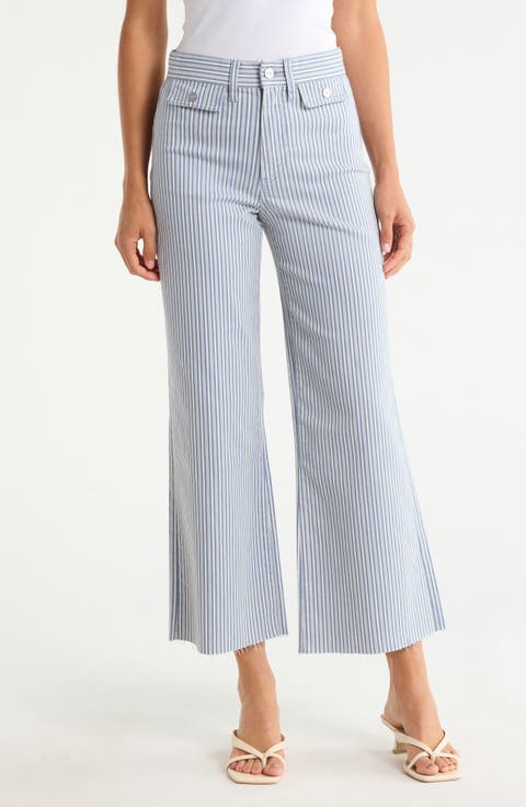 Anessa High Waist Button Pocket Raw Hem Ankle Flare Jeans