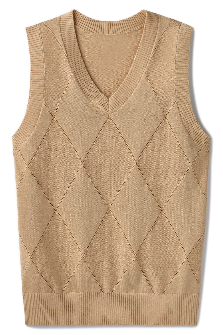 Birdie Argyle Sweater Vest, Alternate, color, PEBBLE TAN