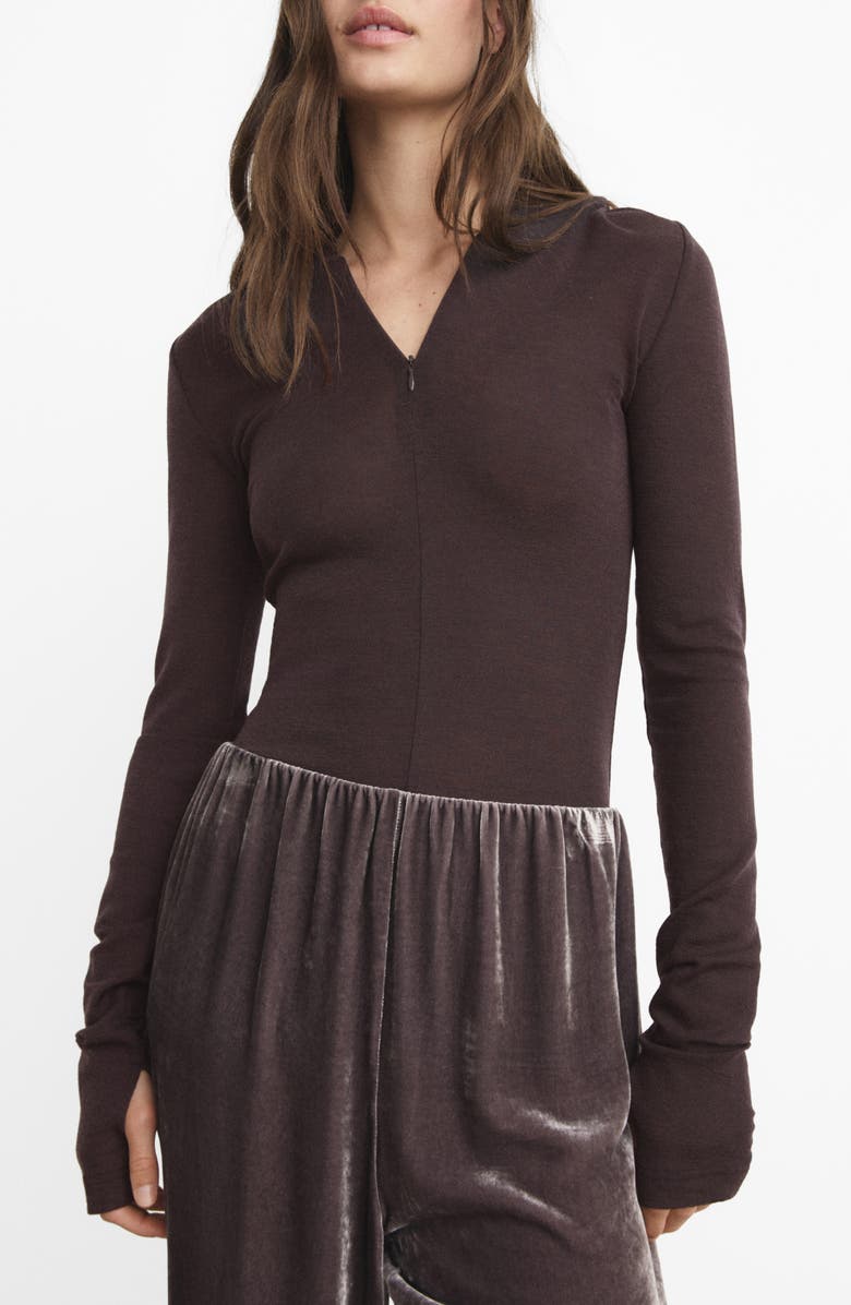 MANGO Wool Zip Hoodie, Main, color, Brown