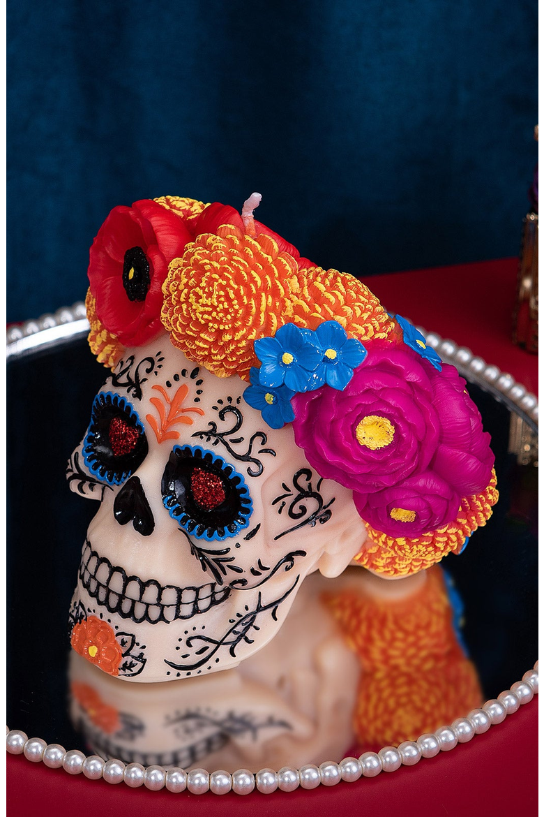 Dia De Los Muertos Scented Candle, Alternate, color, Off-white / Floral