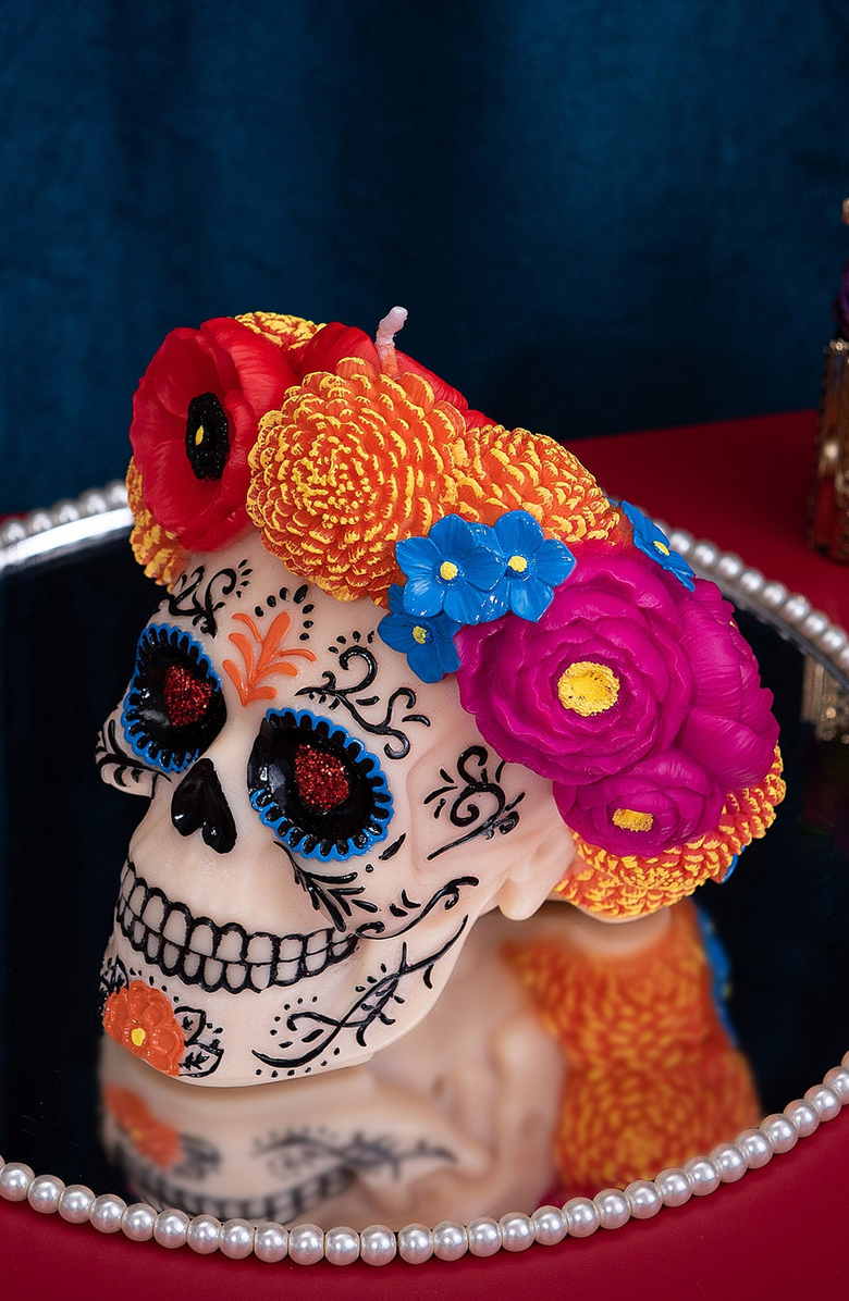 Southlake gifts Dia De Los Muertos Scented Candle, Alternate, color, Off-White / Floral