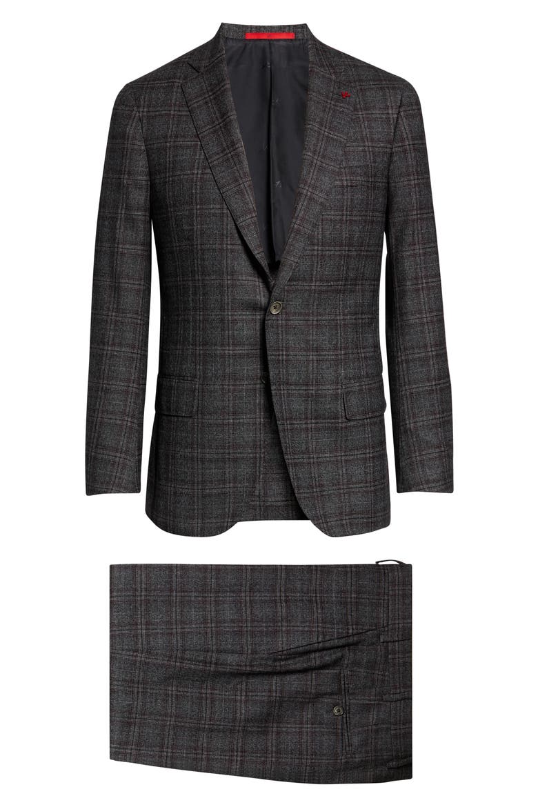 Delain Over Check Wool Suit, Main, color, GREY 970