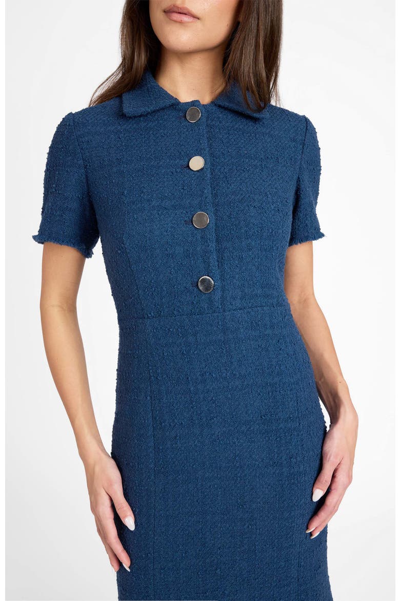 Sahara Short Sleeve Asymmetric Midi Tweed Dress, Alternate, color, Steel Teal