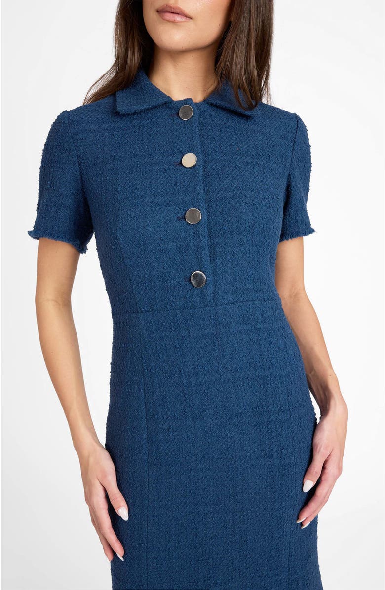 Santorelli Sahara Short Sleeve Asymmetric Midi Tweed Dress, Alternate, color, Steel Teal