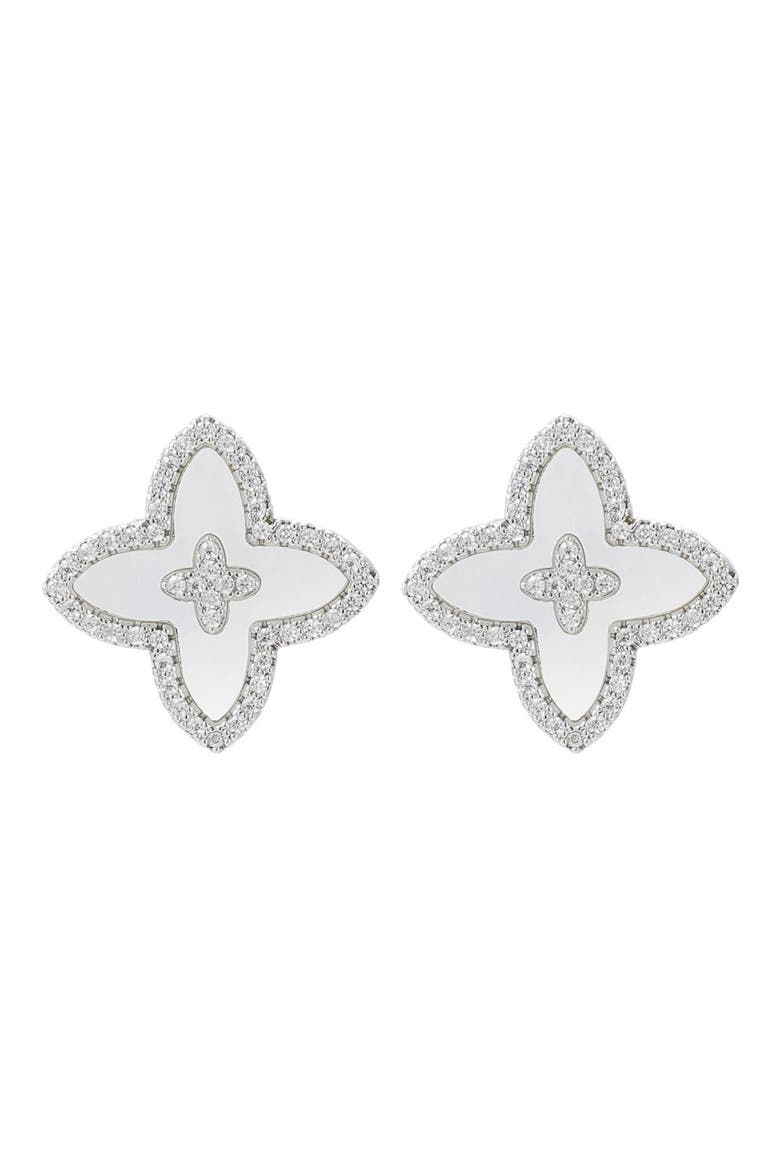 Cubic Zirconia Flower Stud Earrings, Main, color, WHITE