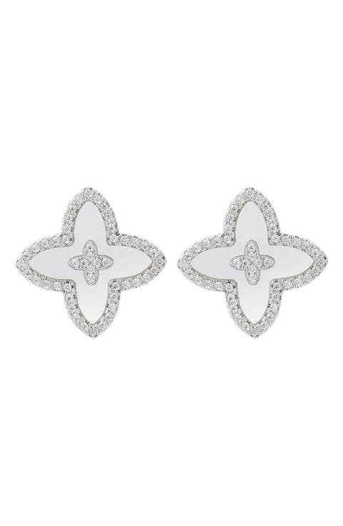 Cubic Zirconia Flower Stud Earrings