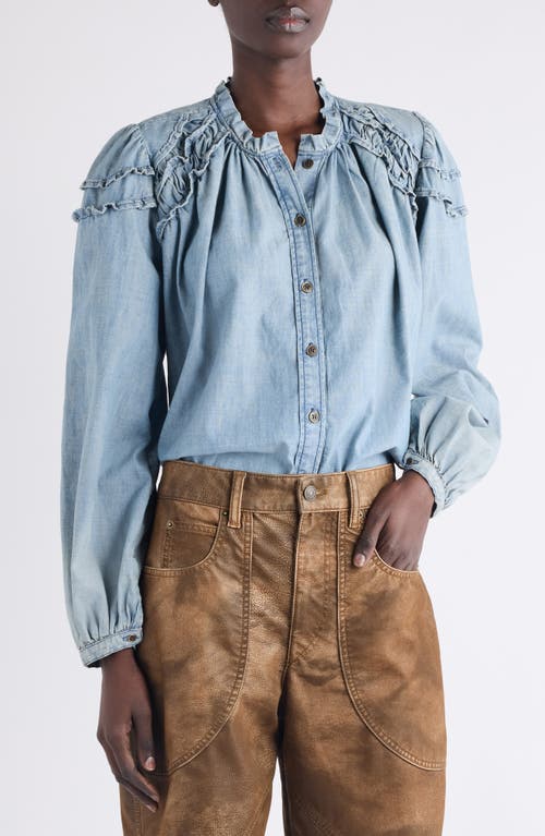 Isabel Marant Étoile Milya Ruffle Denim Button-up Shirt In Blue