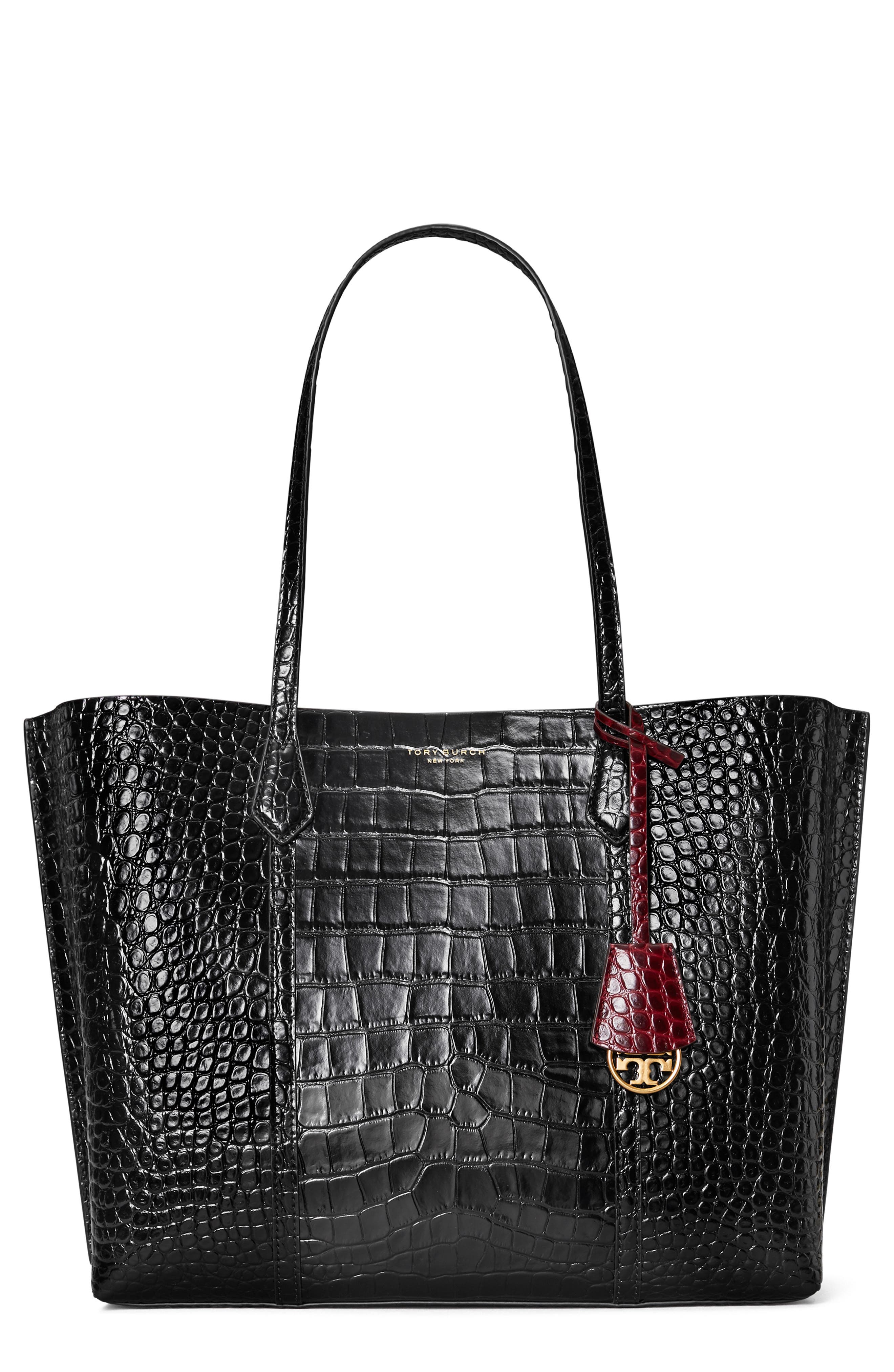 Tory Burch Perry Croc Embossed Leather Tote, Main, color, 