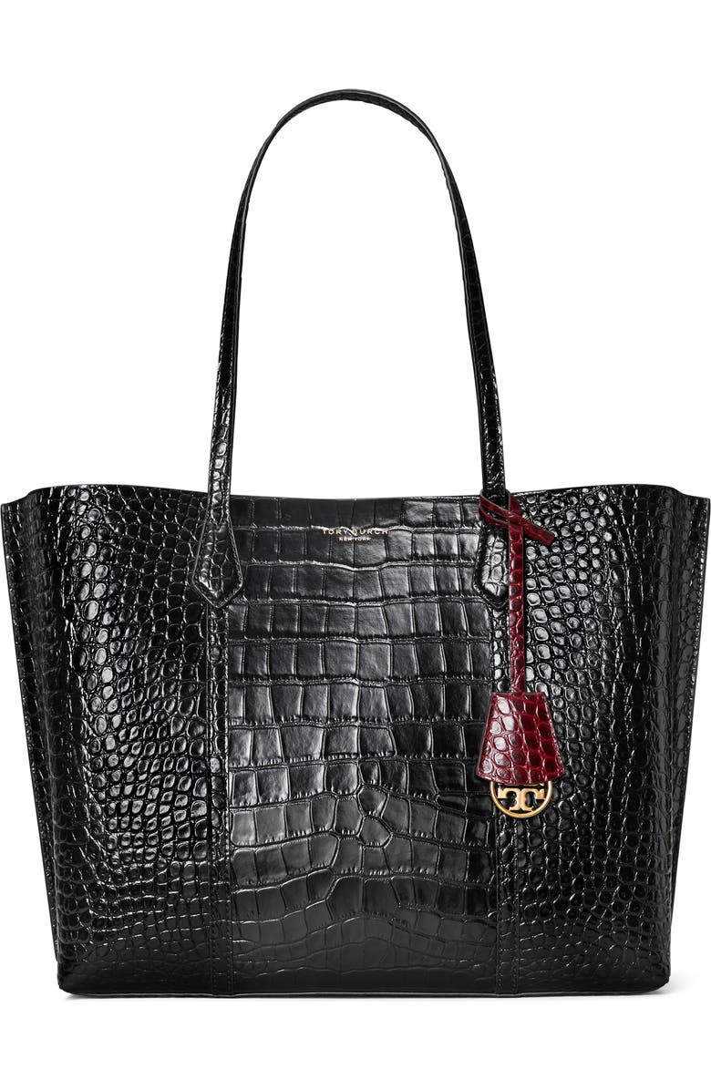 Tory Burch Perry Croc Embossed Leather Tote, Main, color,