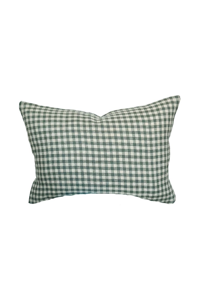 Quincy | Sage Green Linen Gingham Pillow Cover, Main, color, Vintage Sage Green