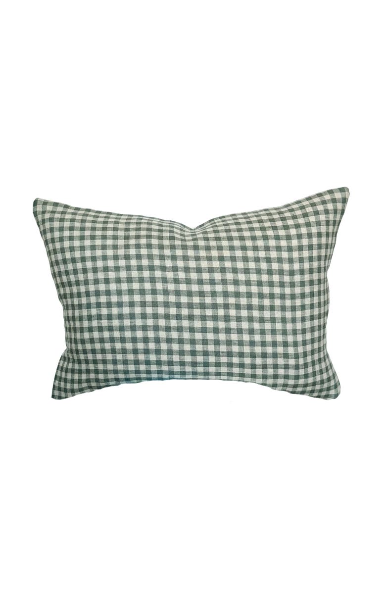 Linen & James Quincy | Sage Green Linen Gingham Pillow Cover, Main, color, Vintage Sage Green