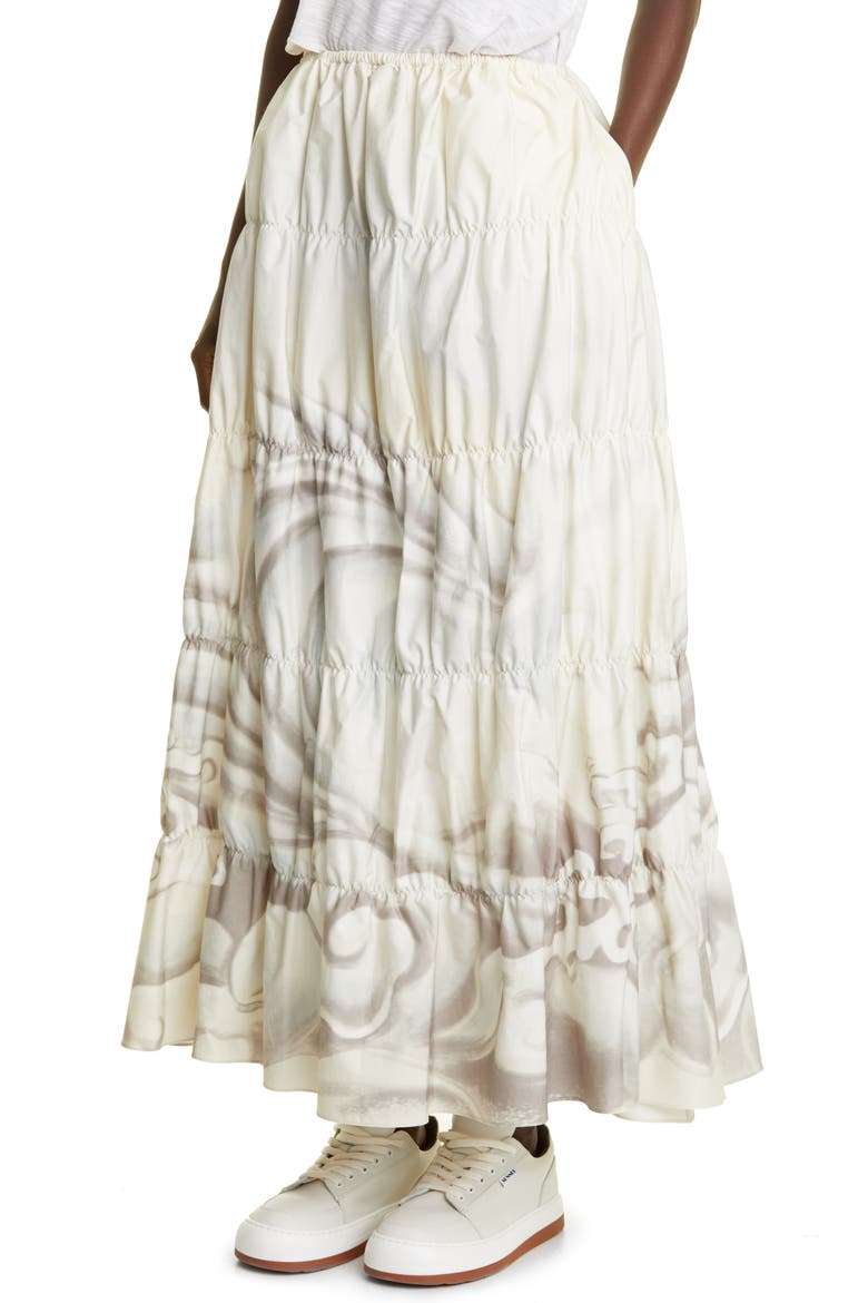 Unisex Surf Print Tiered Cotton Skirt, Alternate, color, WHITE