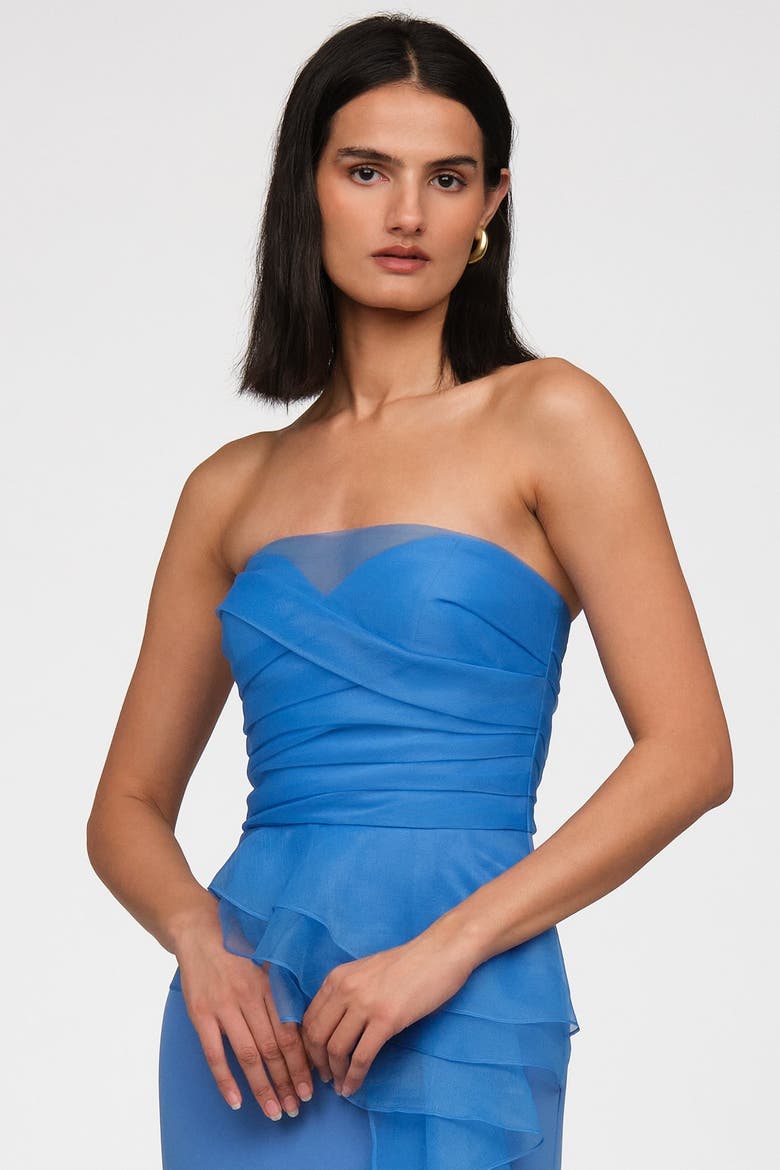 Morgan Crepe And Organza Gown, Alternate, color, Ocean Breeze Blue