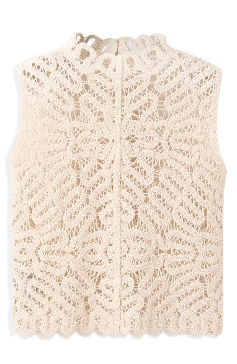 MANGO Setenta Openwork Knit Mock Neck Top, Alternate, color, Sand
