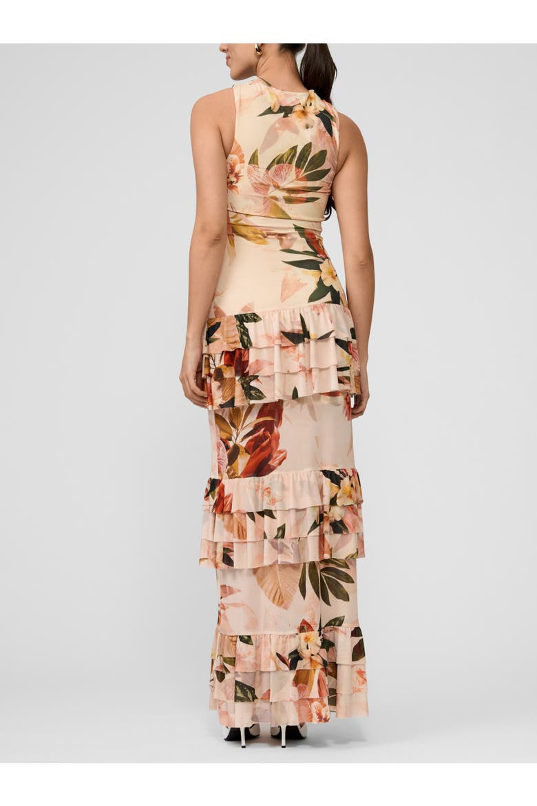 Solana Mesh Tiered Long Dress, Alternate, color, Ivory Floral