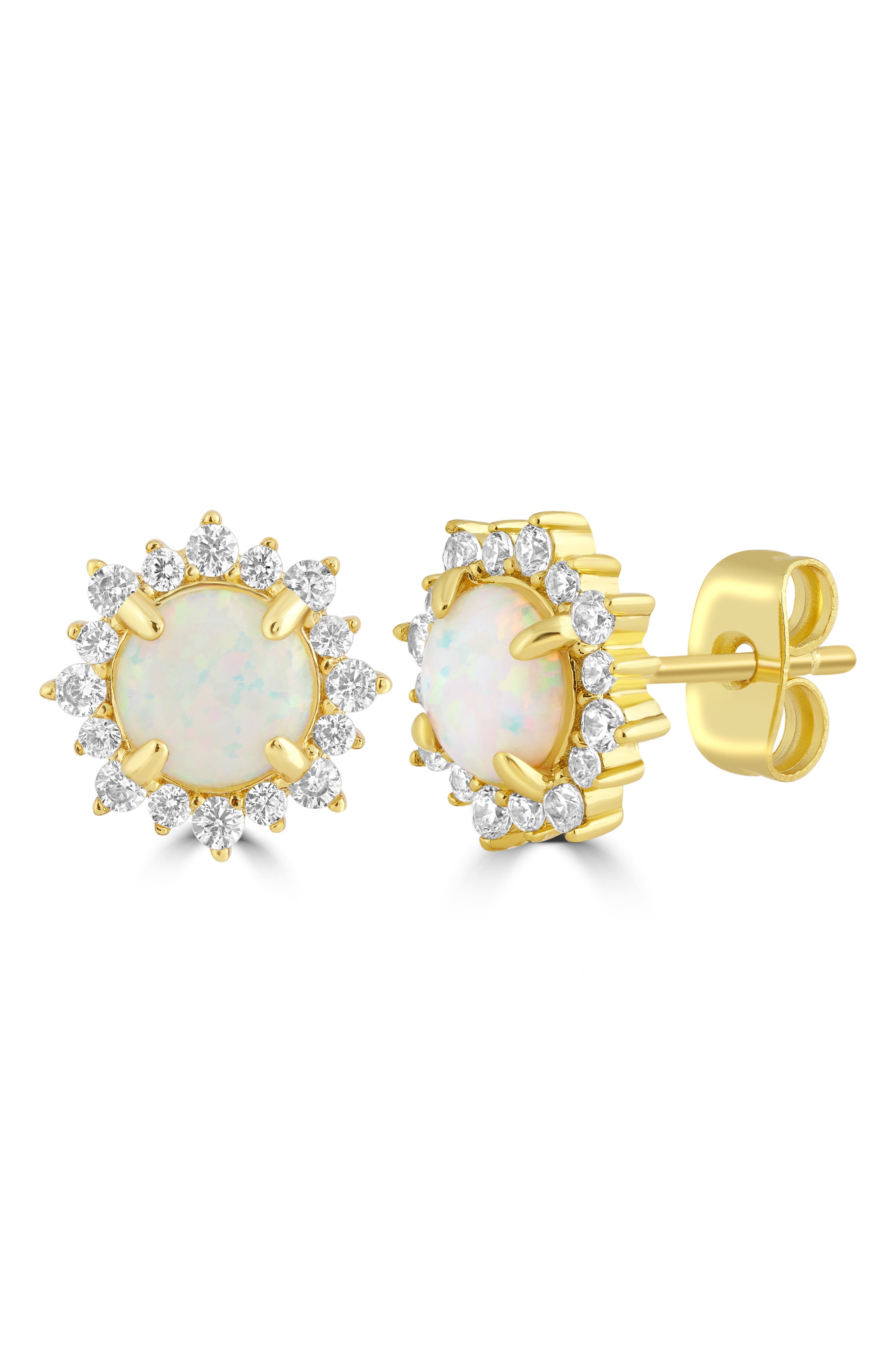 Imitation Opal & Cubic Zirconia Halo Stud Earrings