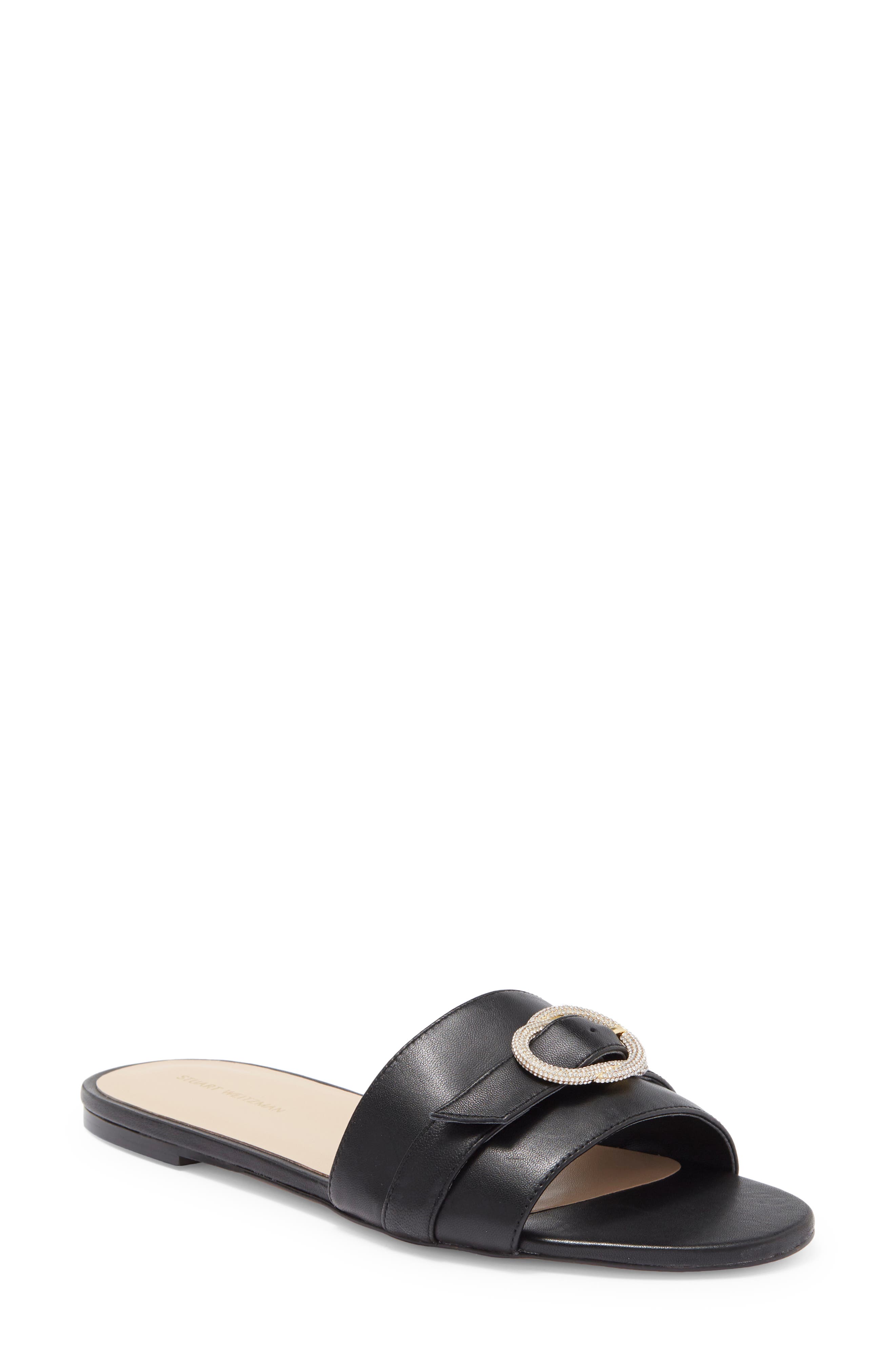 Stuart Weitzman Crystal Buckle Slide Sandal, Main, color, 
