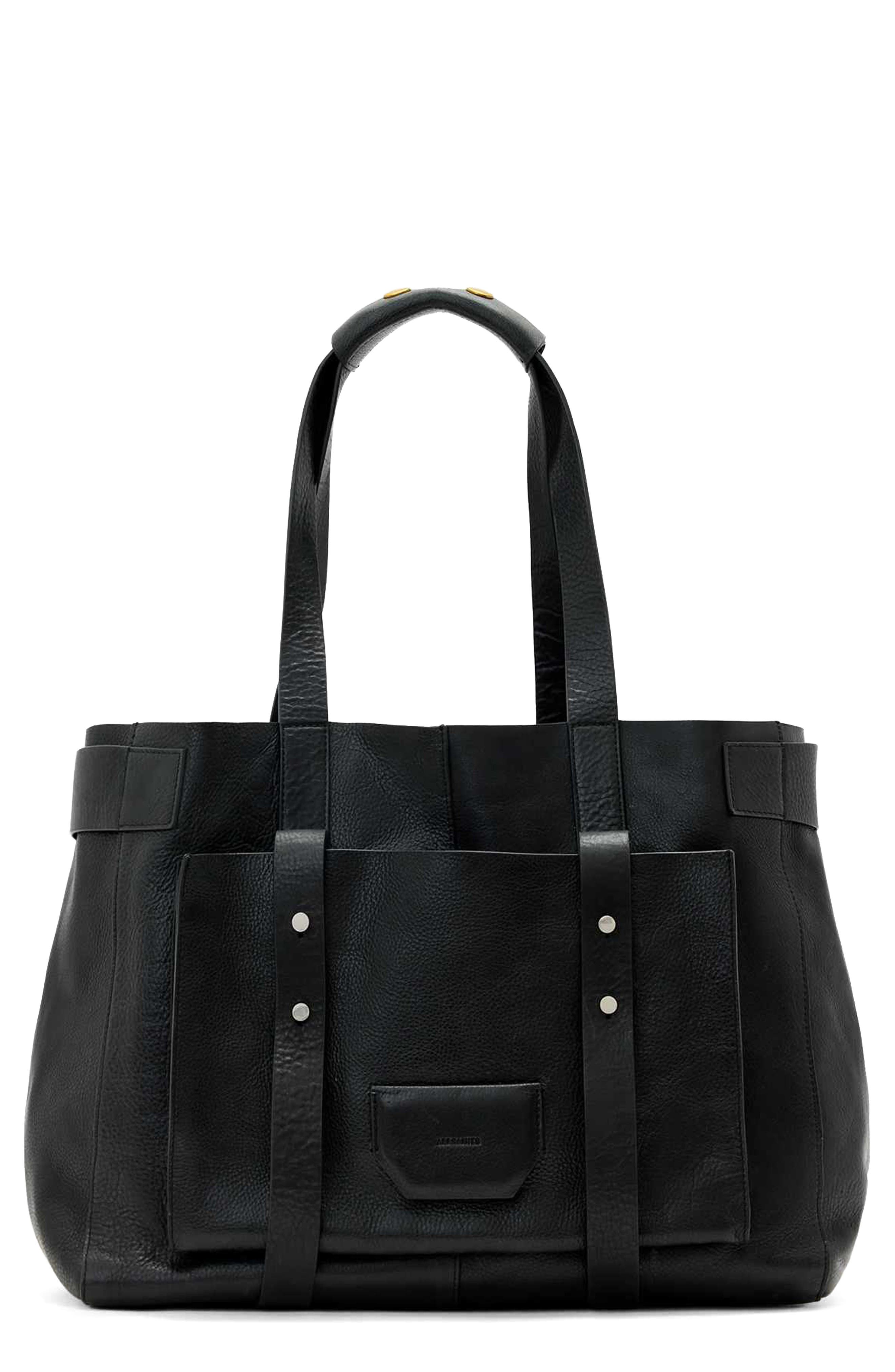 AllSaints Ursa Leather Tote, Main, color, Black