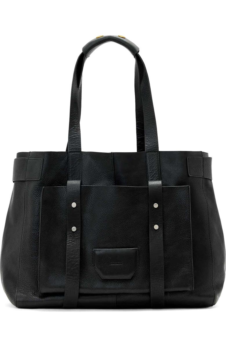 AllSaints Ursa Leather Tote, Main, color, Black