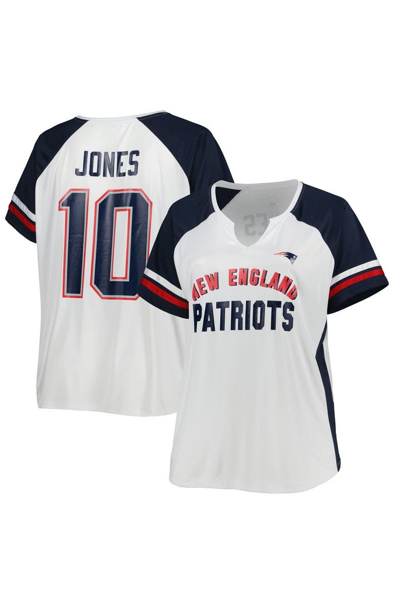 PROFILE Women's Mac Jones White New England Patriots Plus Size Notch Neck T-Shirt, Main, color, 