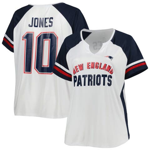 Women's Mac Jones White New England Patriots Plus Size Notch Neck T-Shirt