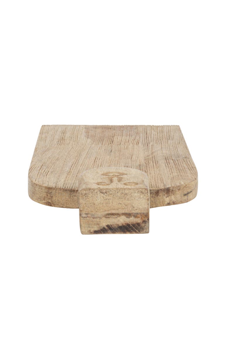 Compact Hand-Carved Mango Wood Cheese Slicer and Cutting Board with Face Handle Design and Combed Finish, Natural, Alternate, color, Natural