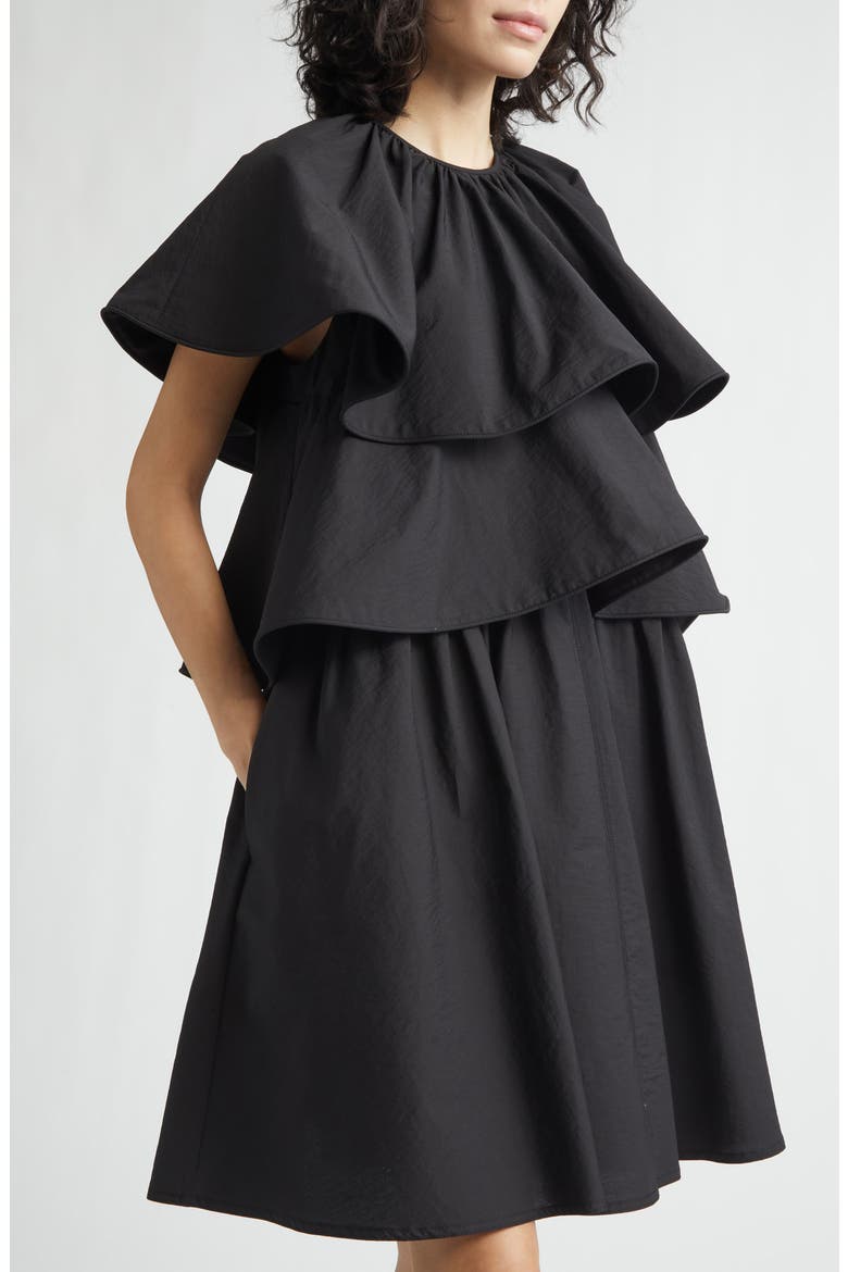 Lily Pond Layered Cotton & Nylon Dress, Alternate, color, NOIR