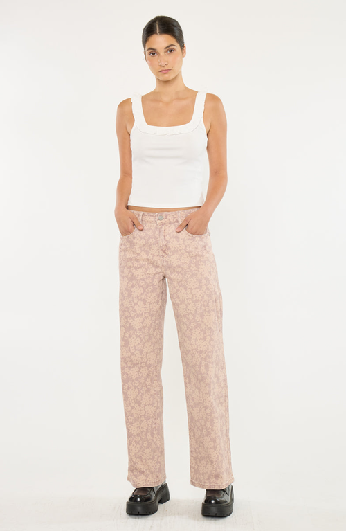 Kancan Roselynn High Rise Wide Leg Jean In Pink