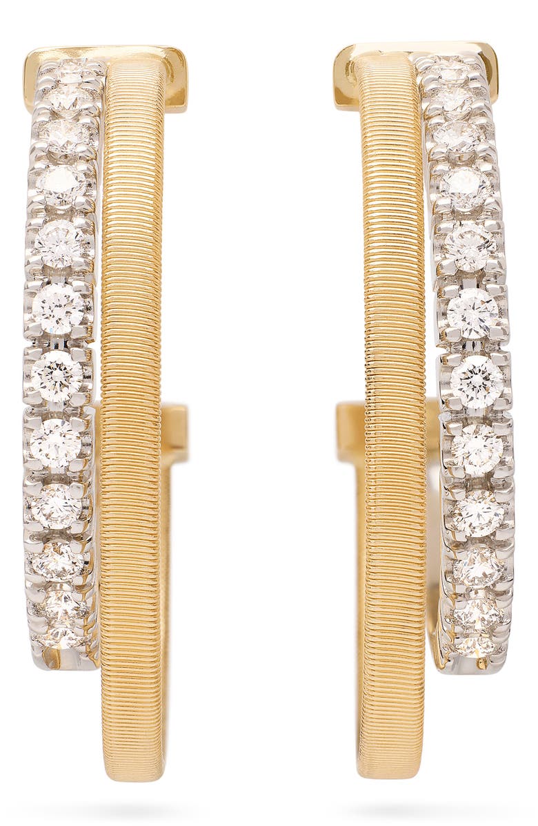 Marco Bicego Masai Coil & Diamond Double Hoop Earrings, Main, color, 18K Yellow Gold