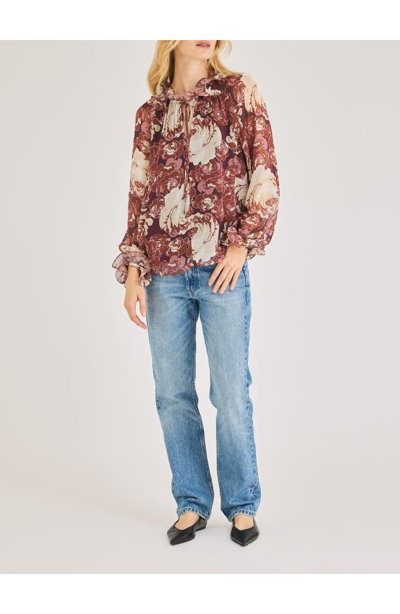 Rebecca Taylor Sarita Long-Sleeve Top, Main, color, Raisin Combo