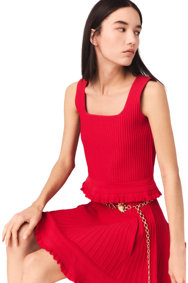 Ruffled knit top, Alternate, color, Red