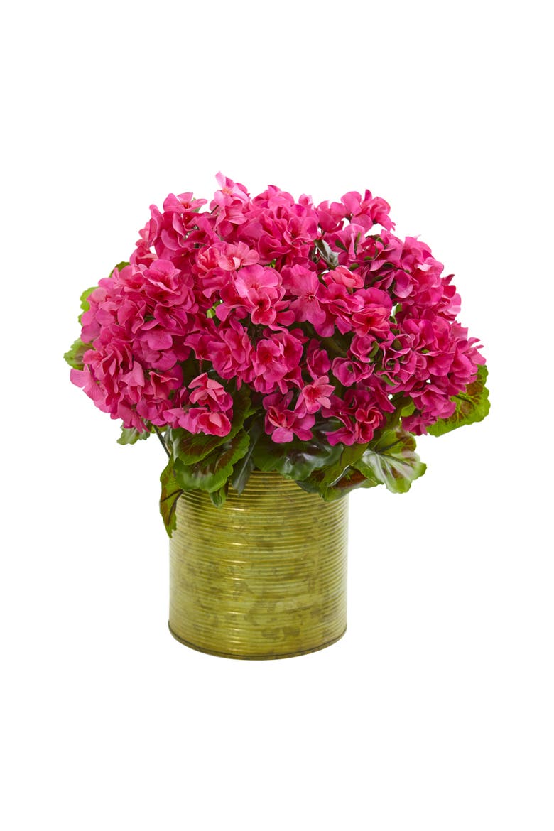 Geranium Artificial Plant in Metal Planter UV Resistant, Main, color, Pink
