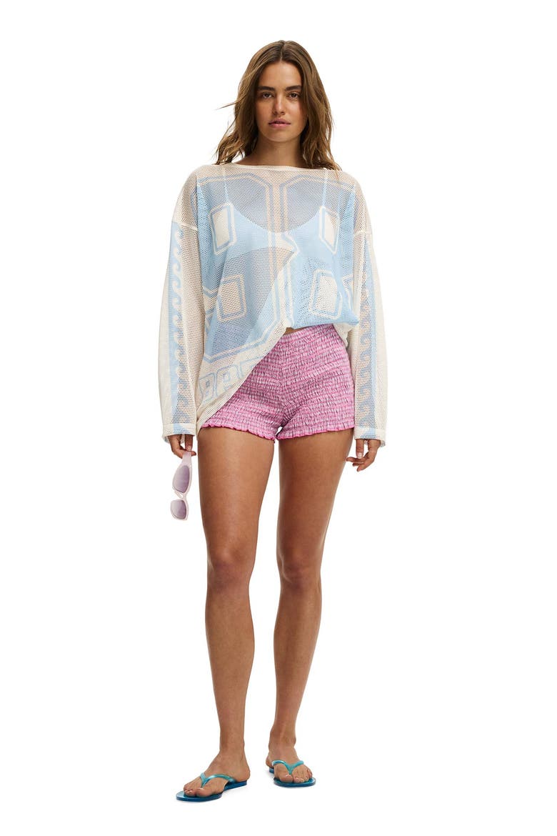 Women's The Long Sleeve Mesh Graphic Tee, Alternate, color, 98 Barbados  Gardenia